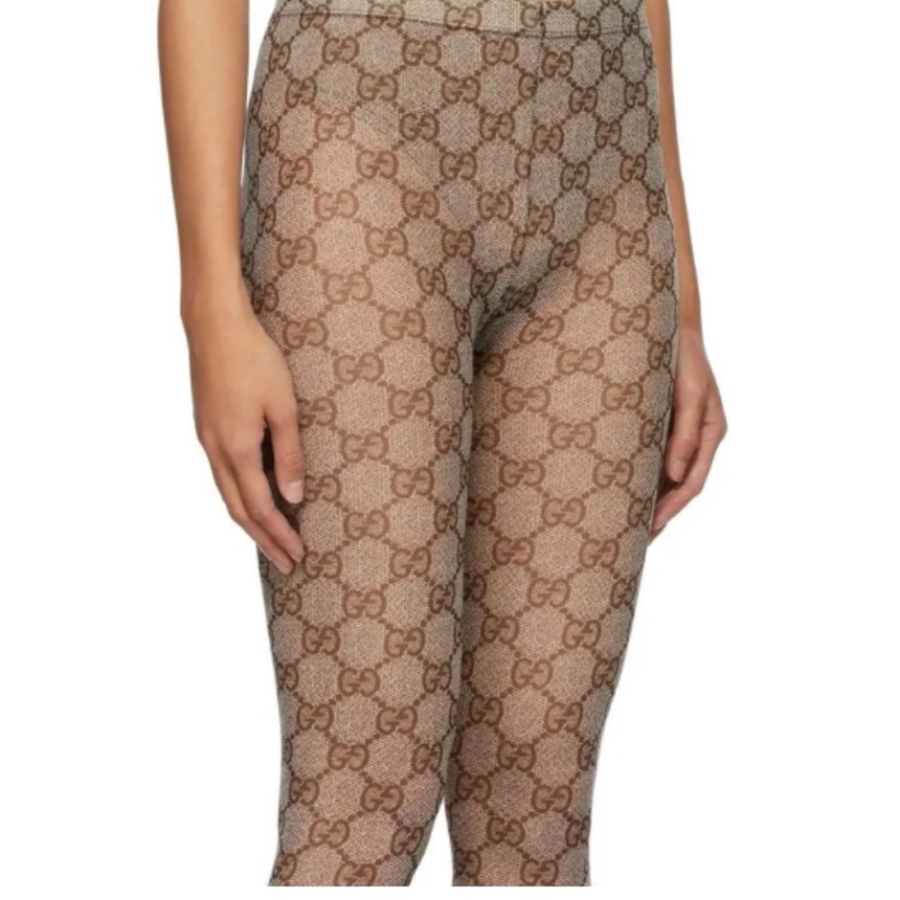 Gucci Brown and Tan Logo Tights